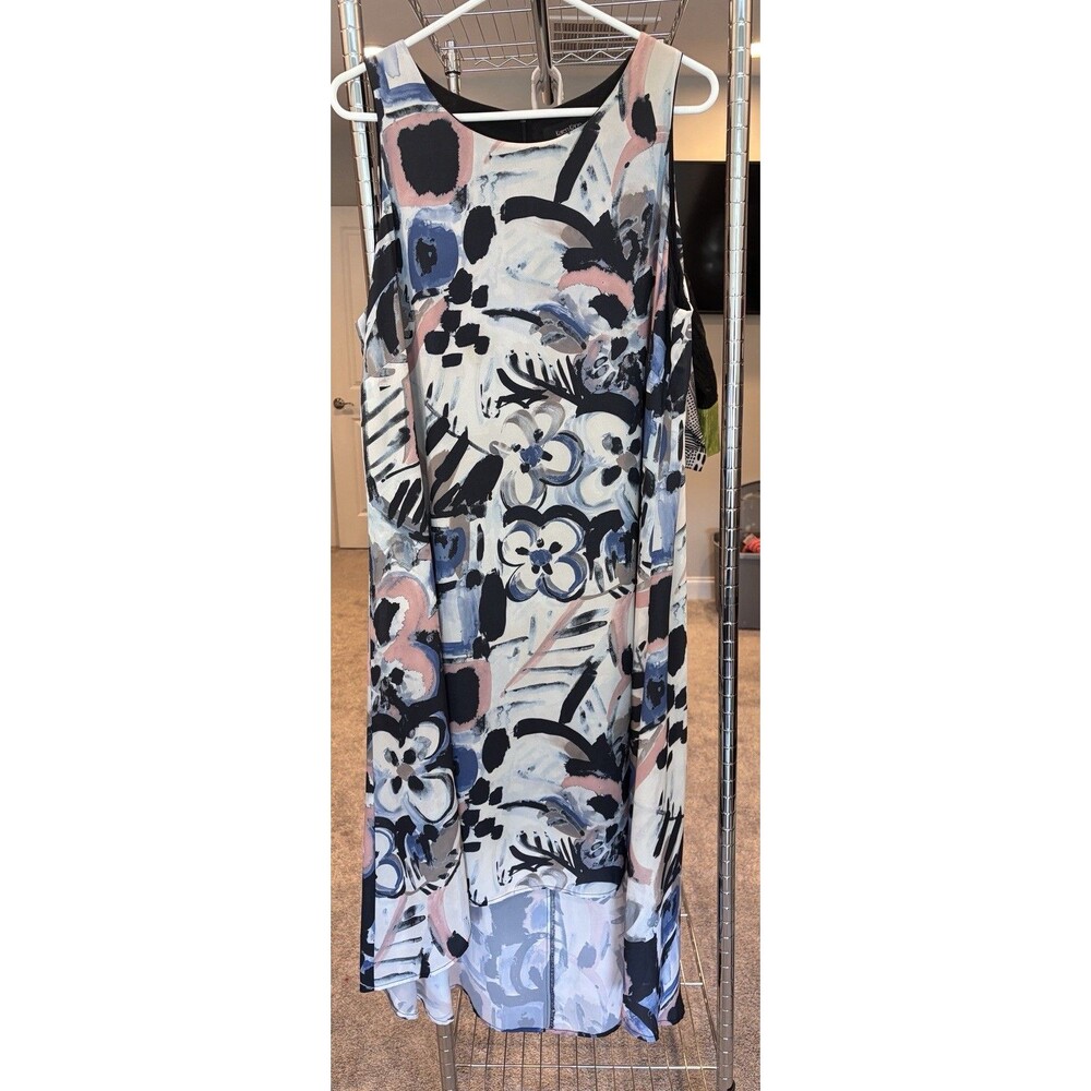Karen Kane Floral Maxi Dress Size 1X Sleeveless Lined Blue Black Pink Hi Low Hem